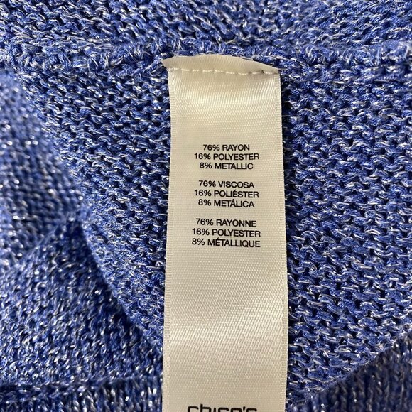 Chico's Open Cardigan Sweater Blue Rayon Blend Metallic Women's Size 2 - Picture 5 of 6